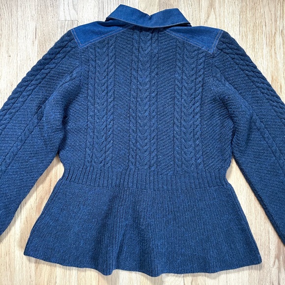 PILCRO anthropologie peplum cable cardigan collared sweater jacket navy size XL - Picture 13 of 14